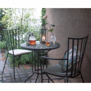ガーデンファニチャー モザイクテーブル＆チェア　3点セット（テーブル径60＋アームチェアクッション付き2脚組） G36002