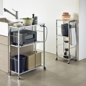 キッチン収納 食器棚 キッチンカウンター カウンター コンセント 作業スペースが拡張できるステンレスキッチンワゴン 幅36.5cm H54721
