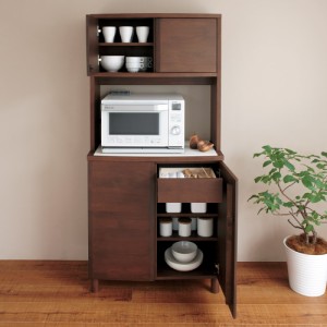 キッチン収納 食器棚 キッチンストッカー 食品ストッカー 大型 アルダー天然木アールデザインシリーズ キッチンボード 幅80cm 823632