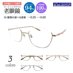 スーパーブルーライトカット 老眼鏡 ブルーライトカット 94%カット ルテイン保護 アンダーリム 逆ナイロール 多角形 ハーフリム メタル 