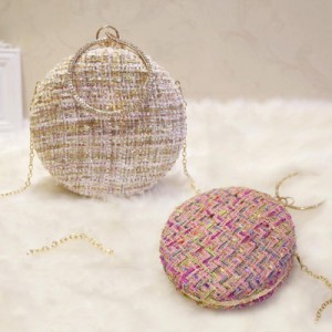 パーティーバック/クラッチバック/ハンドバック/2WAY/チェーン付き/カーキ・ローズレッド/直径約18cm/bb7wk
