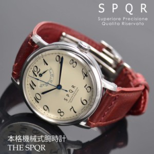 THE SPQR  手巻パワーリザーブ(アイボリー)×最高級クロコダイル・SOMESプッシュ式3折中留　手巻き ウォッチ 日本製 国産時計 腕時計 機