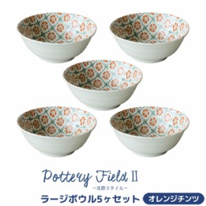 ポタリーフィールド2 ラージボウル 5ヶセット ＜オレンジチンツ＞ 【取寄品】 中皿 中鉢 お皿 洋食器セット おしゃれ かわいい 花柄 可愛