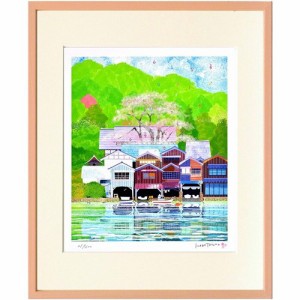 はり たつお 風景画 はり たつお 京都伊根の舟屋と桜 36.5×44×2.5cm ギフト 装飾 インテリア 取寄品 送料無料