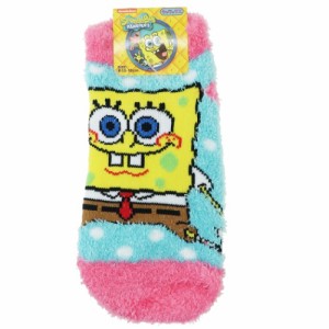 スポンジボブ 子供用 防寒 靴下 キッズ もこもこ ショートソックス ドット SPONGEBOB 13〜18cm キャラクター グッズ メール便可