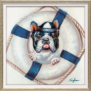 オイルペイントアート 動物画 シーマン ドッグ (Sサイズ) OP-07033 油絵 額付き 犬 かわいい インテリア 取寄品 送料無料
