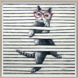 オイルペイントアート 動物画 キャット プレイ (Mサイズ) OP-18024 油絵 額付き 猫 かわいい インテリア 取寄品 送料無料