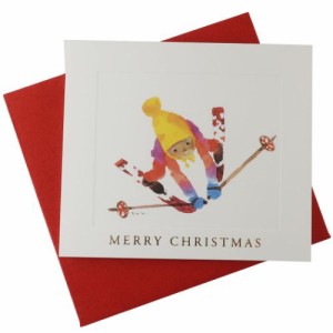 いわさきちひろ クリスマスカード ミニ ギフトカード スキーをする子ども Xmas グッズ メール便可