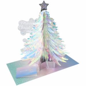 クリスマスカード Pop up Card series ホログラムハニカムラウンドカード ホワイト Xmas グッズ メール便可