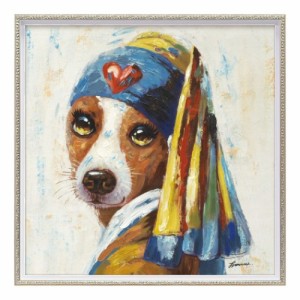 オイルペイントアート 動物画 青いターバンの犬 Mサイズ ギフト 額付き インテリア 取寄品