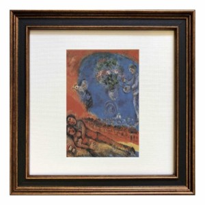 シャガール 名画 Marc Chagall Square Frame Couple of lovers on a red backgroung 額付き ギフト インテリア 取寄品