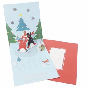 クリスマスカード Pop up Card series ねもときょうこ ポップアップカード スケート Xmas グッズ メール便可