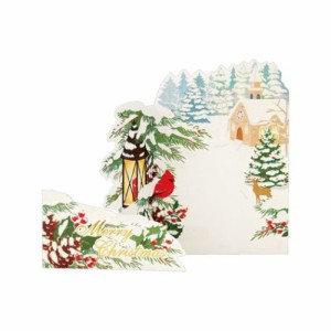 CHRISTMAS グリーティングカード クリスマスカード JX9-2 雪の積もる森にランタン Xmasカード グッズ メール便可