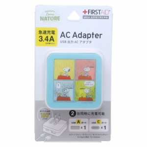 スヌーピー 急速充電器 USB/USB Type-C ACアダプタ レイン ピーナッツ キャラクター グッズ メール便可