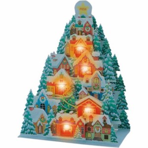 CHRISTMAS グリーティングカード メロディ JXPM25-3 クリスマスカード 立体 家並みツリー ポップアップ グッズ メール便可