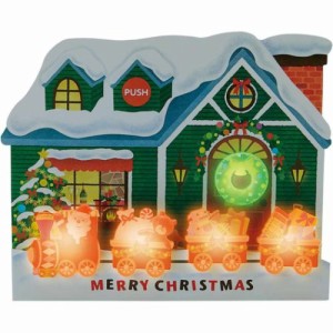 CHRISTMAS グリーティングカード メロディ JXPM28-3 クリスマスカード 立体 家の前に立体機関車 ポップアップ グッズ メール便可