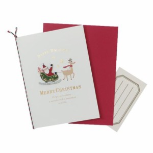 Handmade card クリスマスカード ウッドパーツカード サンタとソリ Xmas グッズ メール便可