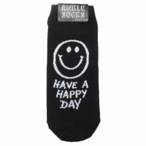 女性用靴下 レディースアンクルソックス HAVE A HAPPY DAY BLACK かわいい グッズ メール便可