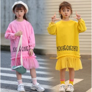 子供服 ワンピース キッズ 長袖 子供ドレス dress 女の子 春秋 膝丈ワンピース ロングTシャツ 韓国子供服 ジュニア カジュアル おしゃれ