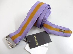 定価9900円の半額ポールスチュアートpaul stuart新品タグ付ダブルリングカラーリボンベルトコレクション紫パープルフリーサイズ(qz12612)