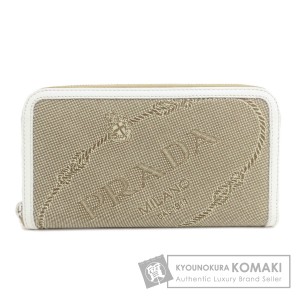 プラダ PRADA  ラウンドファスナー ロゴ  長財布（小銭入れあり） キャンバス レディース  中古