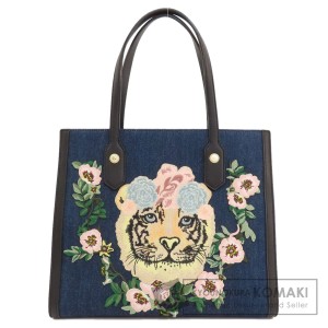 グッチ GUCCI 456545  タイガー エンブロイダリー  トートバッグ デニム レディース  中古