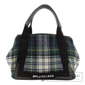 バレンシアガ BALENCIAGA 339933  ネイビーカバス チェック柄  トートバッグ ウール レディース 中古