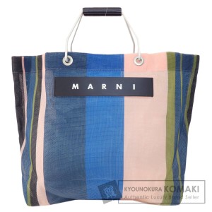 マルニ MARNI  フラワーカフェ ストライプ  トートバッグ ナイロン素材 レディース  中古