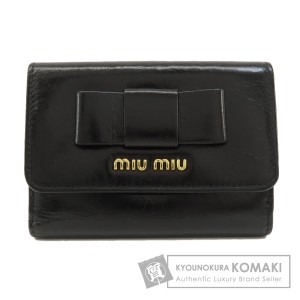 ミュウミュウ MIUMIU  リボン ロゴ金具  二つ折り財布（小銭入れあり） レザー レディース  中古