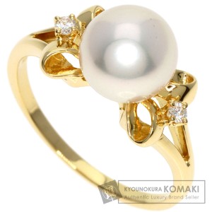 ミキモト MIKIMOTO  パール 真珠 2P ダイヤモンド  リング・指輪 K18イエローゴールド 中古