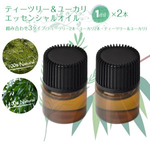 ティーツリー ユーカリ アロマオイル エッセンシャルオイル 精油 1ml×2本 組み合わせ3種類 スポイト付き ティートゥリー ティートリー 