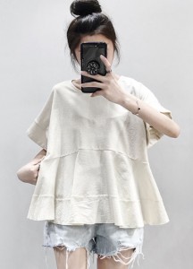 トップス Tシャツ カットソー コットン 半袖 ロング丈 ゆったり 大人可愛い 秋 白 アプリコット 10代 20代 30代 お出かけ デート 着まわ