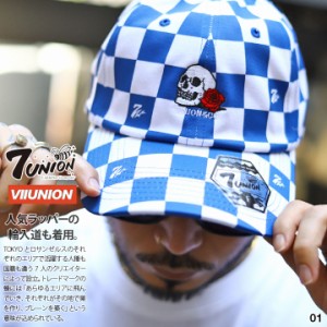 7union キャップ メンズ  青/黒 大きいサイズ セブンユニオン 帽子 cap ローキャップ 浅め ベースボールキャップ シンプル チェック柄 チ