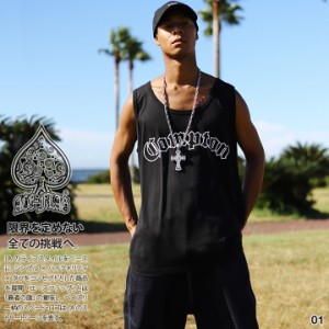 ACE FLAG 上下セット ノースリーブ Tシャツ デニム ハーフパンツ メンズ 黒/白 大きいサイズ エースフラッグ セットアップ Compton コン