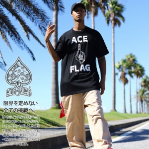 ACE FLAG 上下セット 半袖 ブランド Tシャツ チノパン ロングパンツ セットアップ メンズ 春夏用 黒 大きいサイズ エースフラッグ 中指 b