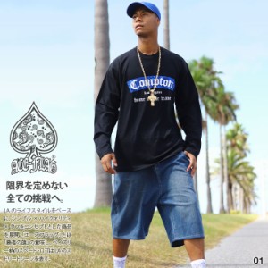 ACE FLAG 上下セット 長袖 ブランド ロンT デニム ハーフパンツ メンズ 全2種 大きいサイズ エースフラッグ セットアップ Compton コンプ