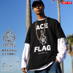 ACE FLAG セットアップ 重ね着 半袖 Tシャツ 長袖 ロンT ブランド メンズ 黒 大きいサイズ エースフラッグ レイヤード ペイズリー柄 スペ