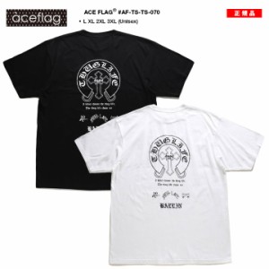 ACE FLAG Tシャツ 半袖 メンズ 春夏用 黒/白 大きいサイズ エースフラッグ おしゃれ シンプル Thug Life サグライフ 馬蹄 十字架 クロス 