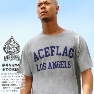 ACEFLAG Tシャツ 半袖 メンズ 春夏用 グレー 杢グレー 大きいサイズ おしゃれ エースフラッグ アーチロゴ アメカジ シンプル b系 ヒップ