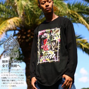 ACEFLAG ロンT ストリート メンズ レディース 黒 白 大きいサイズ エースフラッグ Tシャツ 長袖 派手 柄 花柄 ボックスロゴ バイアス柄 