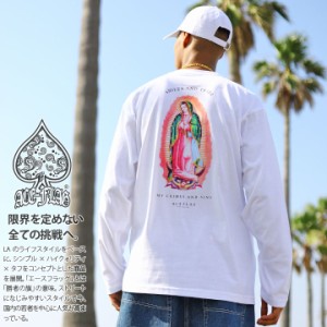 ACEFLAG ロンT メンズ 黒 白 大きいサイズ エースフラッグ Tシャツ 長袖 聖母 マリア 聖母マリア マリア像 ブランドロゴ チカーノ ローラ