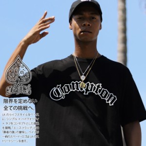 ACEFLAG Tシャツ 半袖 メンズ 春夏用 黒 大きいサイズ エースフラッグ おしゃれ シンプル ビッグシルエット Compton コンプトン ロゴ b系