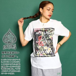 ACEFLAG Tシャツ 半袖 レディース 白 黒 大きいサイズ ビッグシルエット かわいい キュート エースフラッグ 花柄 BOXロゴ ライン 派手 ハ