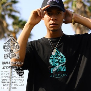 ACEFLAG Tシャツ 半袖 メンズ 黒 大きいサイズ エースフラッグ ビッグシルエット スペード グリーン系 ミント ペイズリー柄 バンダナ柄 b