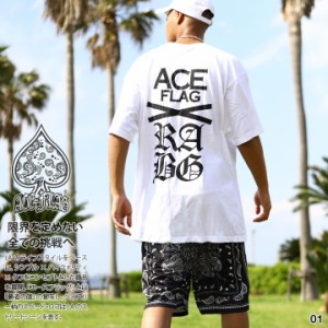 ACE FLAG 上下セット 半袖 ブランド Tシャツ ハーフパンツ メンズ 白/黒 大きいサイズ エースフラッグ セットアップ オールドイングリッ