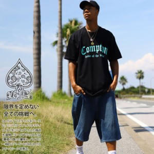 ACE FLAG 上下セット 半袖 Tシャツ デニム ハーフパンツ メンズ 春夏用 黒 大きいサイズ エースフラッグ セットアップ Compton コンプト