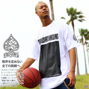 ACEFLAG Tシャツ 半袖 メンズ レディース 黒 白 大きいサイズ ビッグシルエット エースフラッグ おしゃれ 袖ロゴ スペード ペイズリー 柄