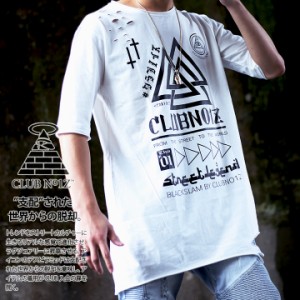 CLUB NO1Z Tシャツ 半袖 ロング丈 メンズ レディース 白 黒 クラブノイズ おしゃれ 三角 ロングレングス トライアングル ロゴ モノトーン