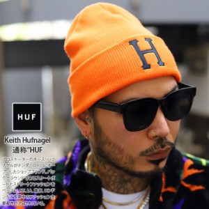 HUF ニットキャップ メンズ 春夏秋冬用 オレンジ/黒 ハフ 帽子 ニット帽 ビーニー コットン おしゃれ かっこいい シンプル アルファベッ