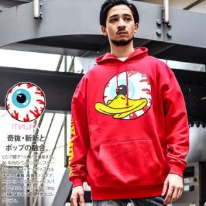 MISHKA パーカー スケボー 長袖 スウェット 裏パイル トップス メンズ 黒/赤 大きいサイズ ミシカ フードパーカー おしゃれ アヒル 鳥 キ